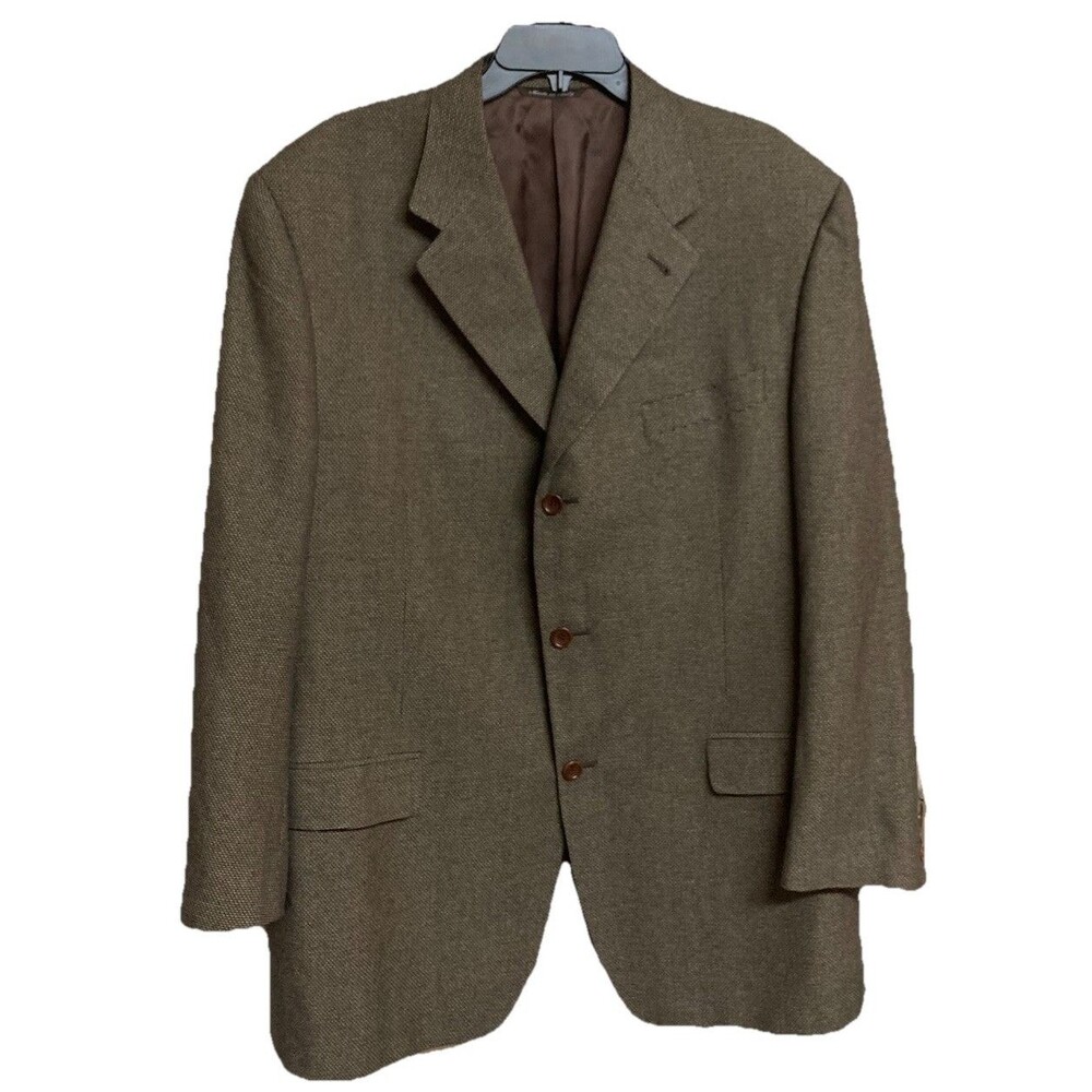 Men's Canali Proposta Blazer Silk Blend Brown Micro Check Size 56L(EU) 46L(US)